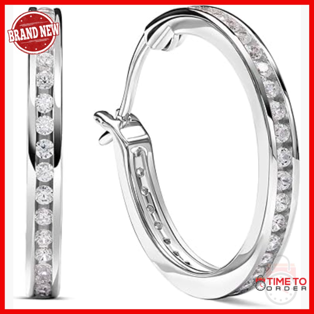 Moissanite Hoop Earrings 30mm Sterling Silver Hypoallergenic Gift